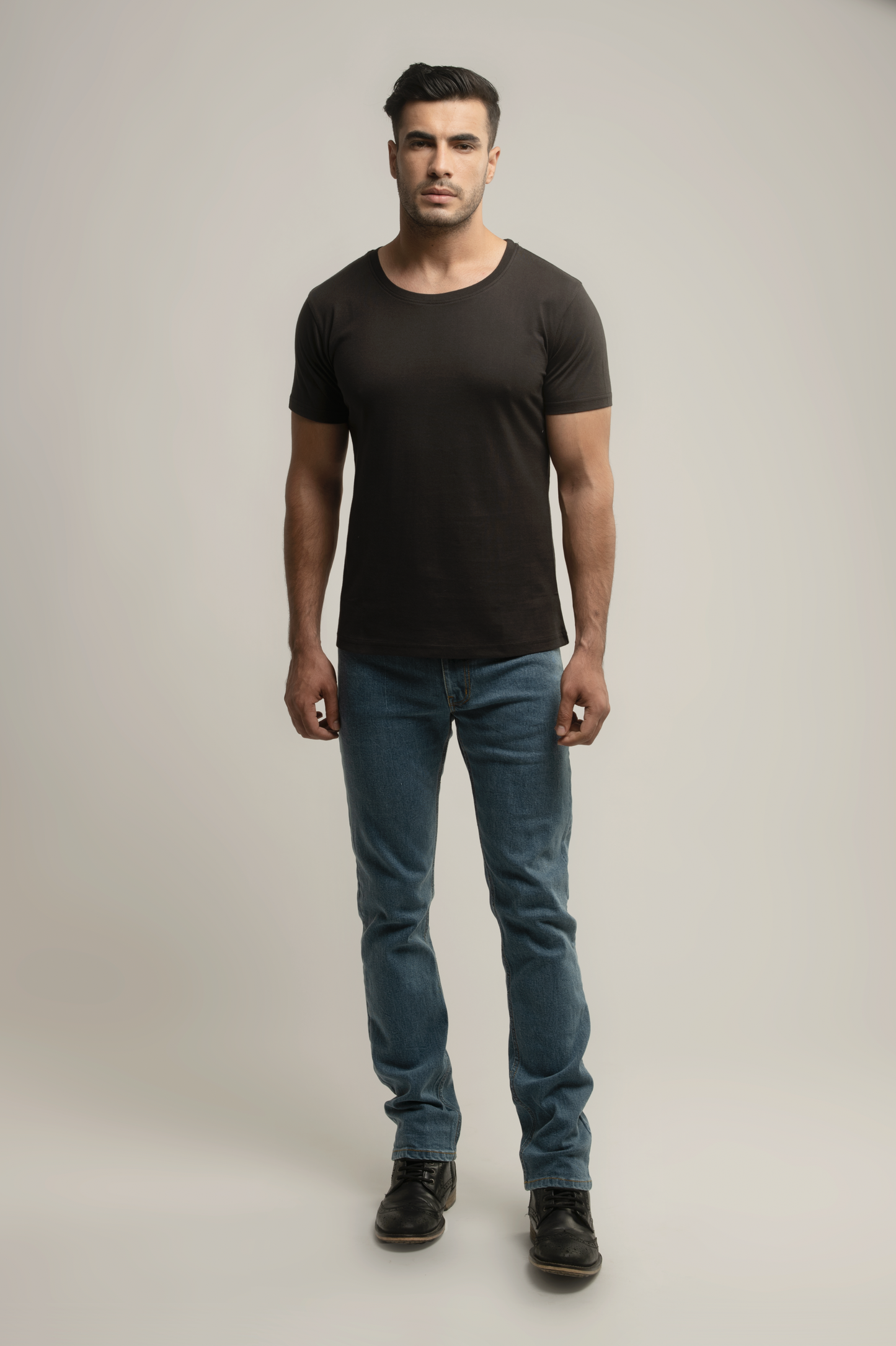 Suvin Gold Short Sleeve Round Neck T-Shirt- Black