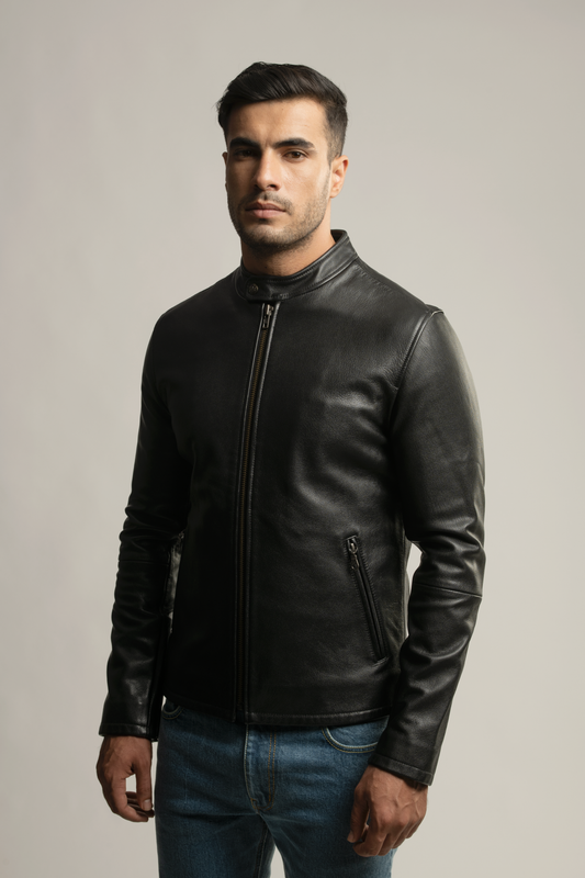 The Racer Nappa Leather Jacket- Black