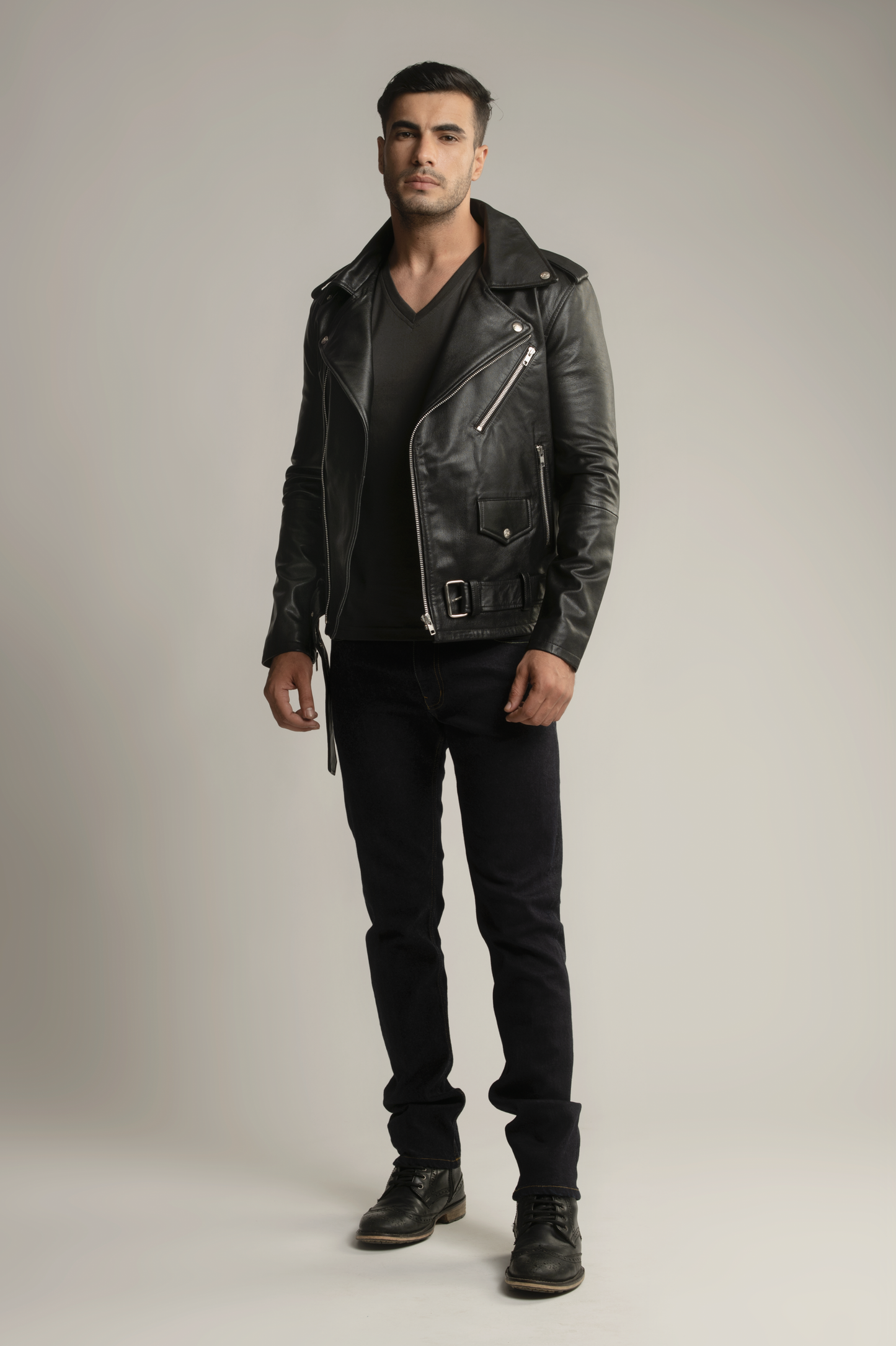 The Biker Nappa Leather Jacket- Black