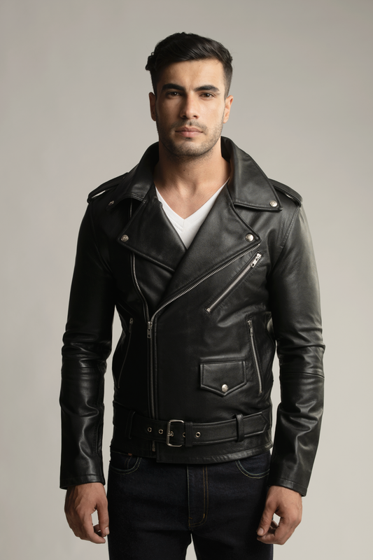The Biker Nappa Leather Jacket- Black