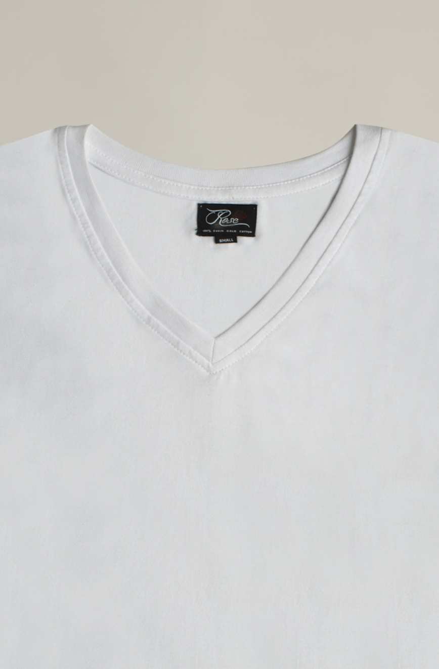 Suvin Gold V-neck T-Shirt- White