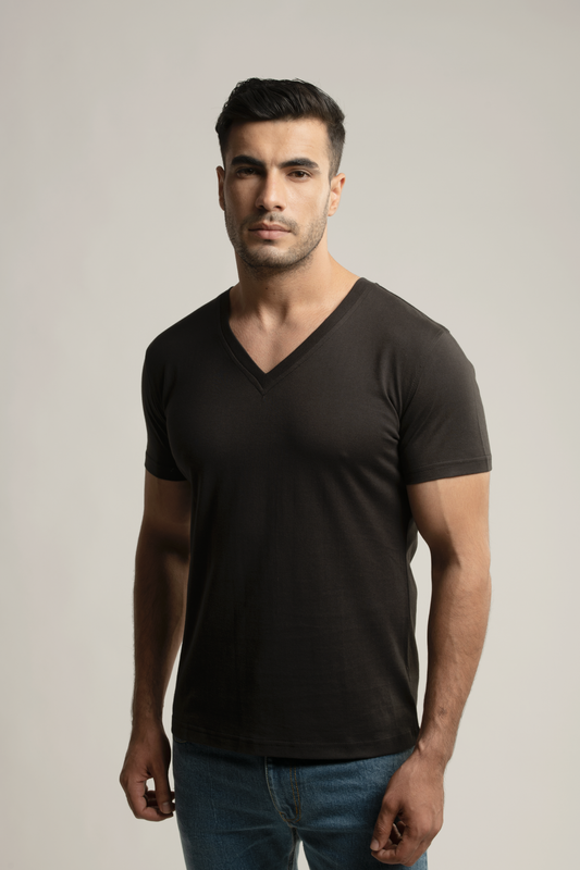 Suvin Gold V-neck T-shirt- Black