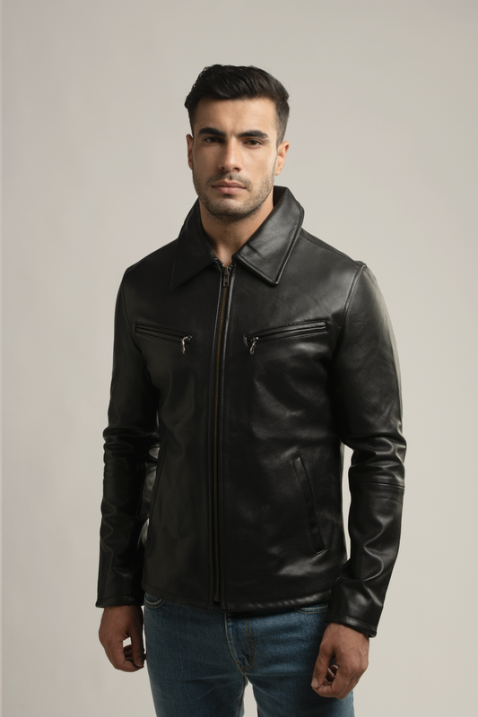 The Classic Nappa Leather Jacket- Black