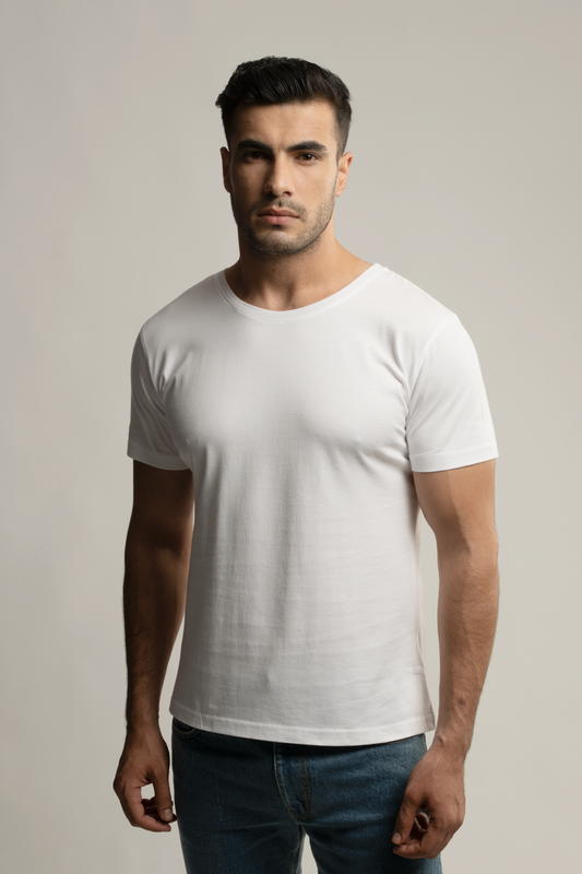 Suvin Gold Short Sleeve Round Neck T-Shirt- White