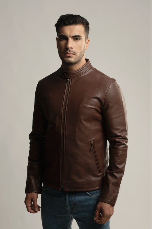 The Racer Nappa Leather Jacket- Tan