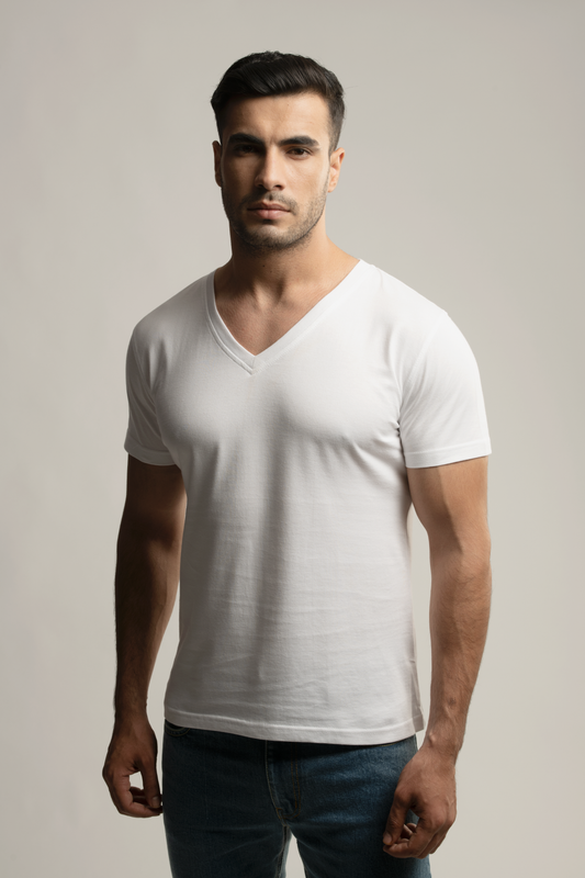 Suvin Gold V-neck T-Shirt- White