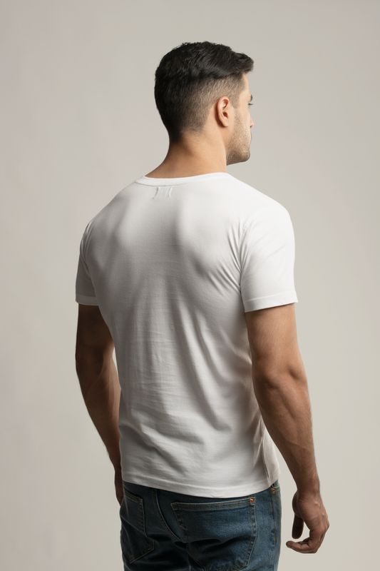Suvin Gold V-neck T-Shirt- White