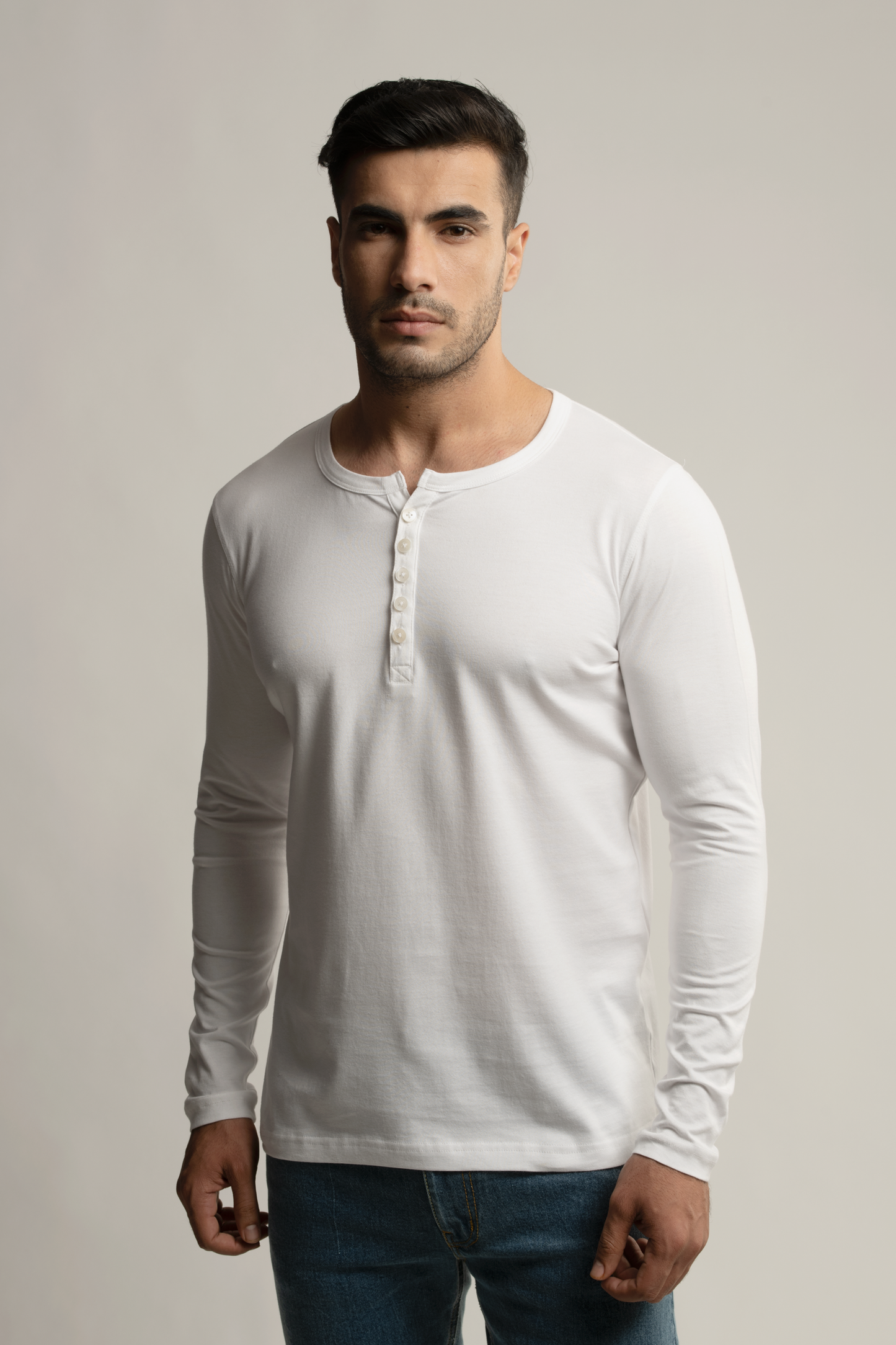 Suvin Gold Henley T-Shirt- White