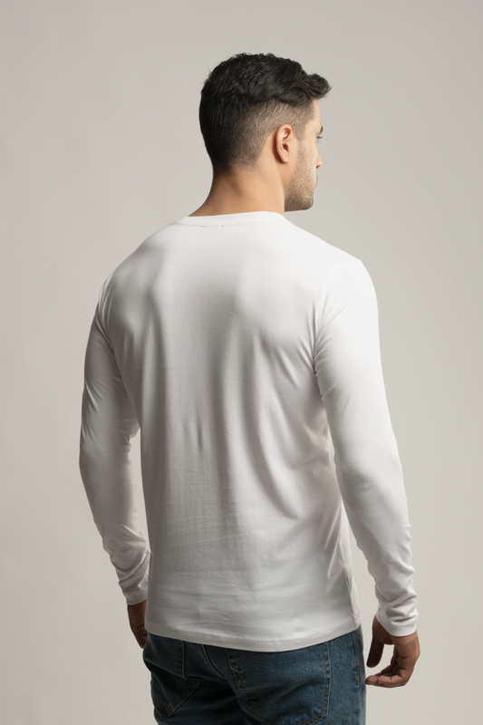Suvin Gold Long Sleeve Round Neck T-Shirt- White