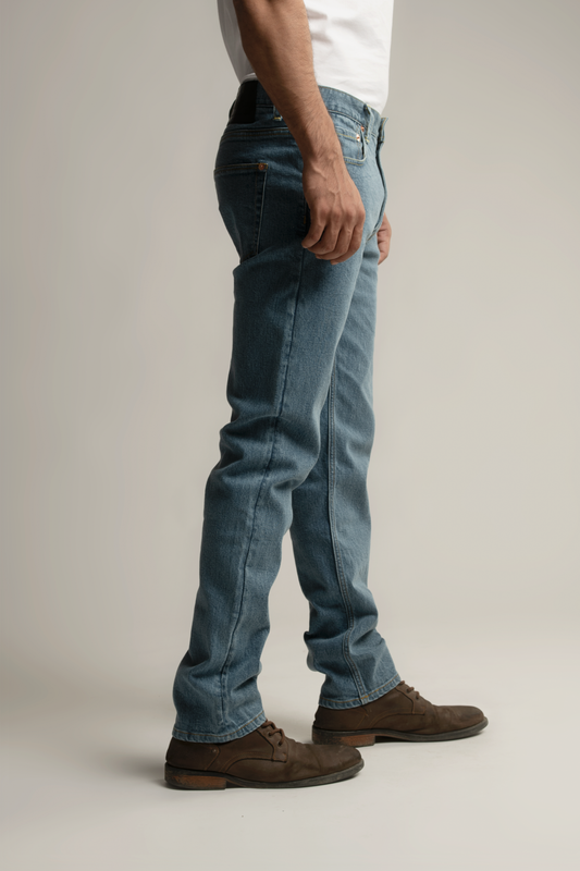 Selvedge Denim Slim Straight Jeans- Light Blue