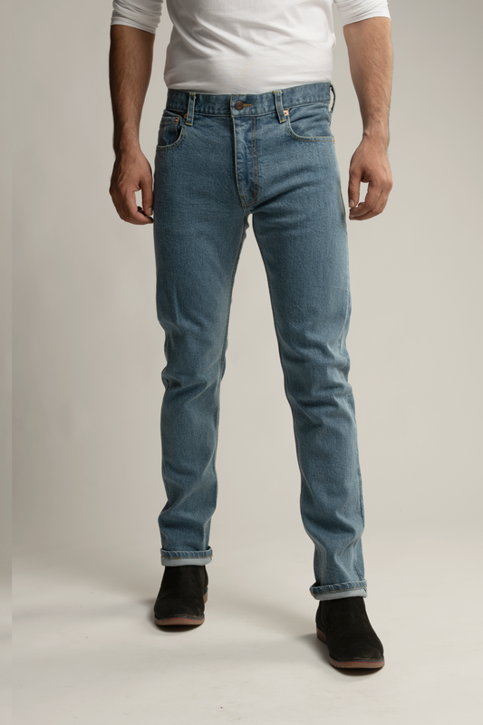 Selvedge Denim Slim Straight Jeans- Light Blue