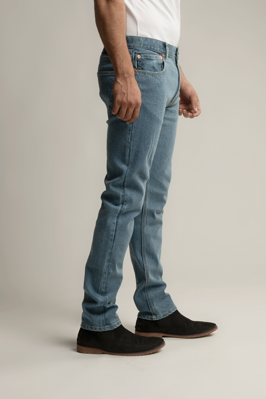 Selvedge Denim Slim Tapered Jeans- Light Blue