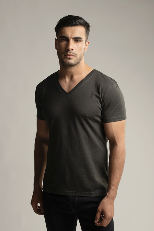 Suvin Gold V-neck T-shirt- Grey