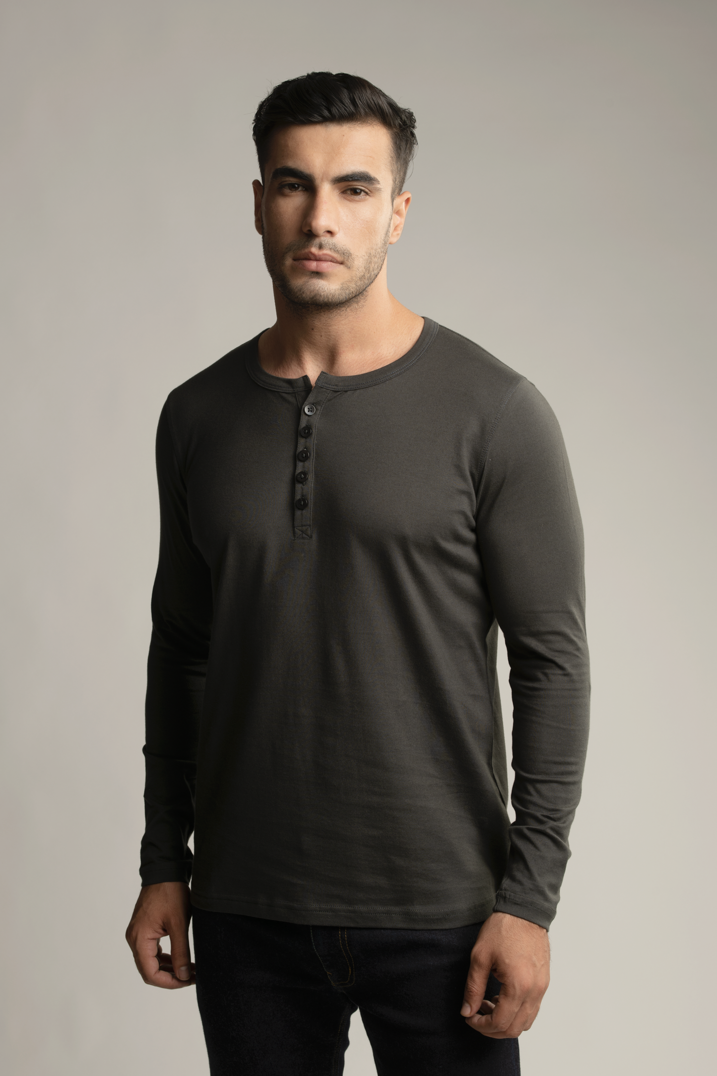 Suvin Gold Henley T-Shirt- Grey