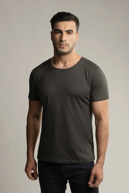 Suvin Gold Short Sleeve Round Neck T-Shirt- Grey