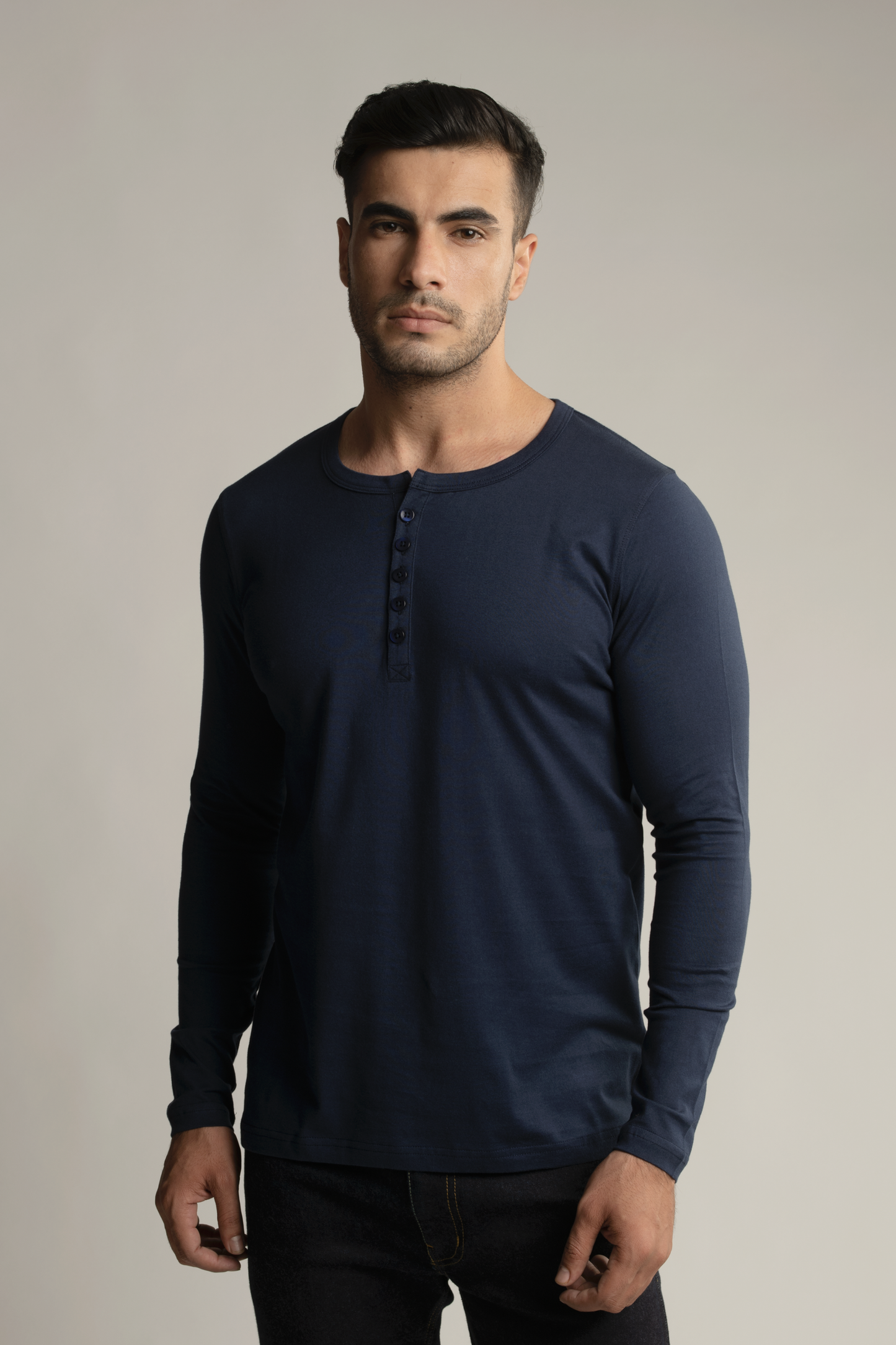 Suvin Gold Henley T-Shirt- Navy Blue