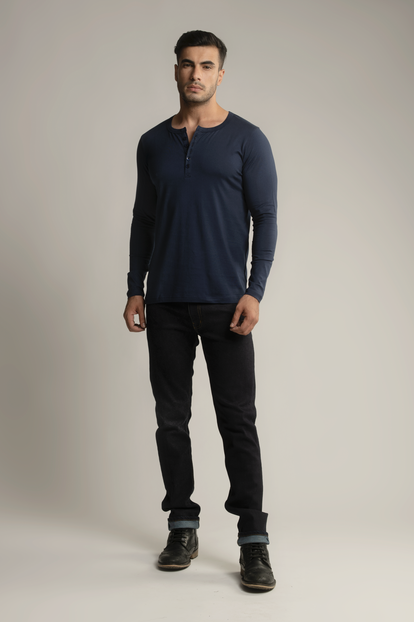 Suvin Gold Henley T-Shirt- Navy Blue