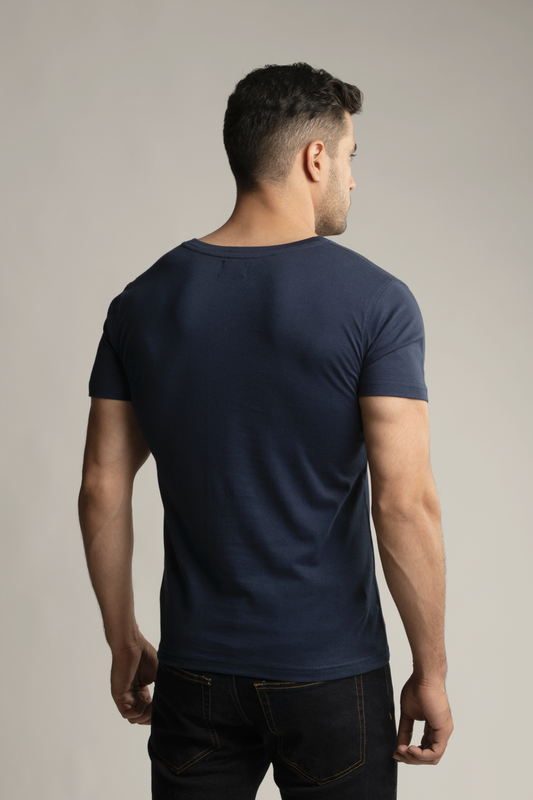 Suvin Gold V-neck T-Shirt- Navy