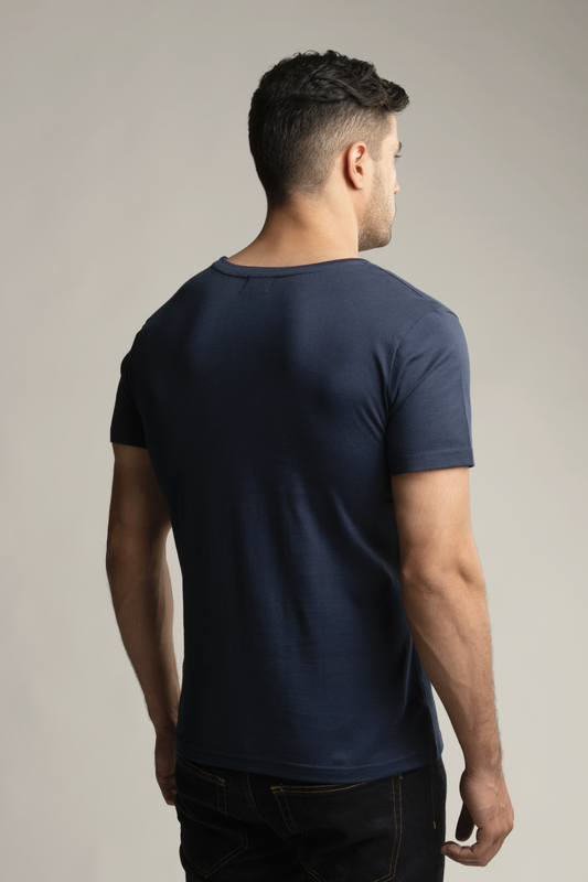 Suvin Gold Short Sleeve Round Neck T-Shirt- Navy