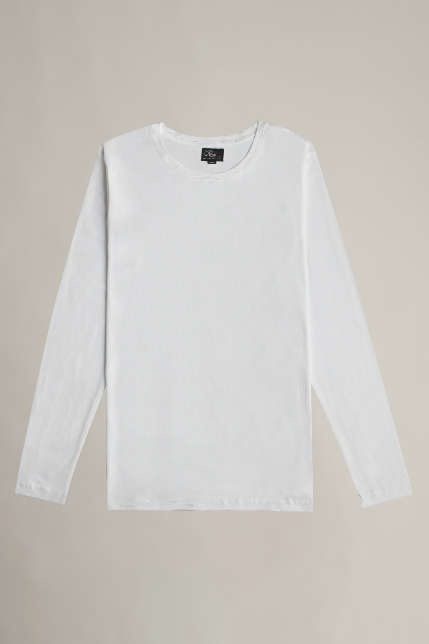 Suvin Gold Long Sleeve Round Neck T-Shirt- White