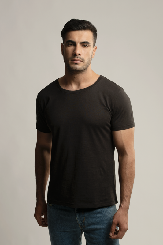 Suvin Gold Short Sleeve Round Neck T-Shirt- Black