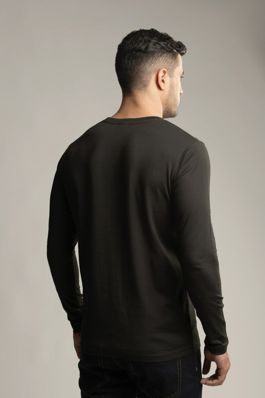 Suvin Gold Long Sleeve Round Neck T-Shirt- Black