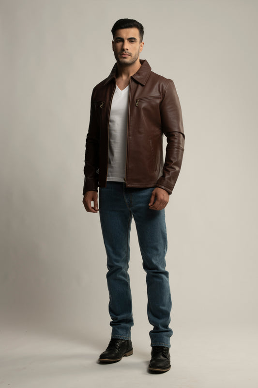 The Classic Nappa Leather Jacket- Tan