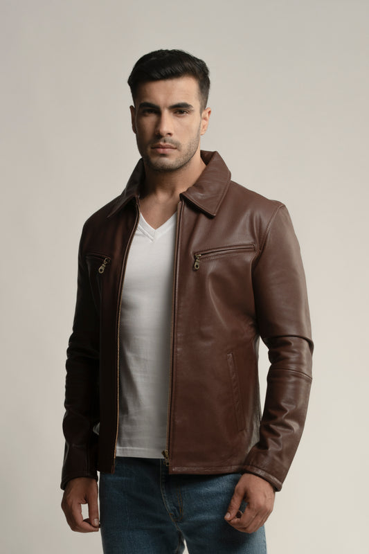 The Classic Nappa Leather Jacket- Tan