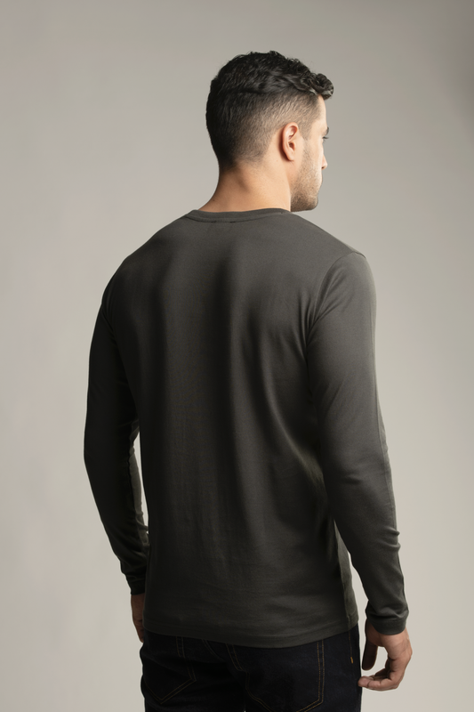 Suvin Gold Long Sleeve Round Neck T-Shirt- Grey